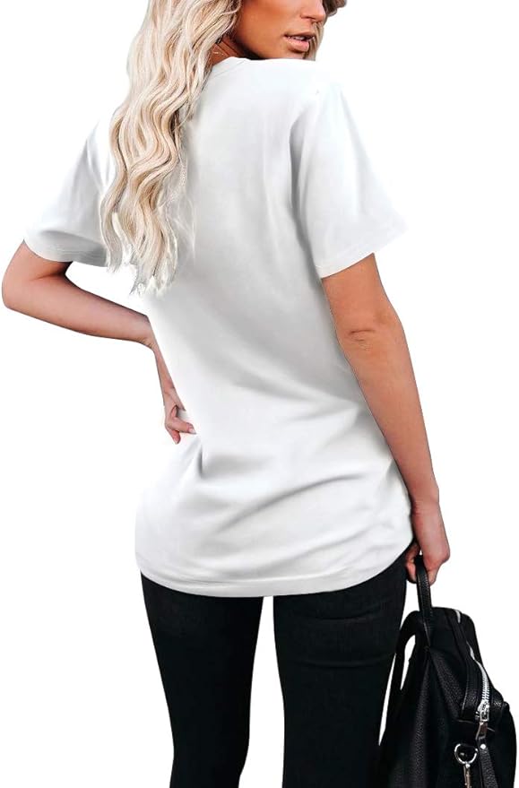 WIHOLL Women Summer T Shirts Short Sleeve Rounded V Neck Pocket Tee Tops