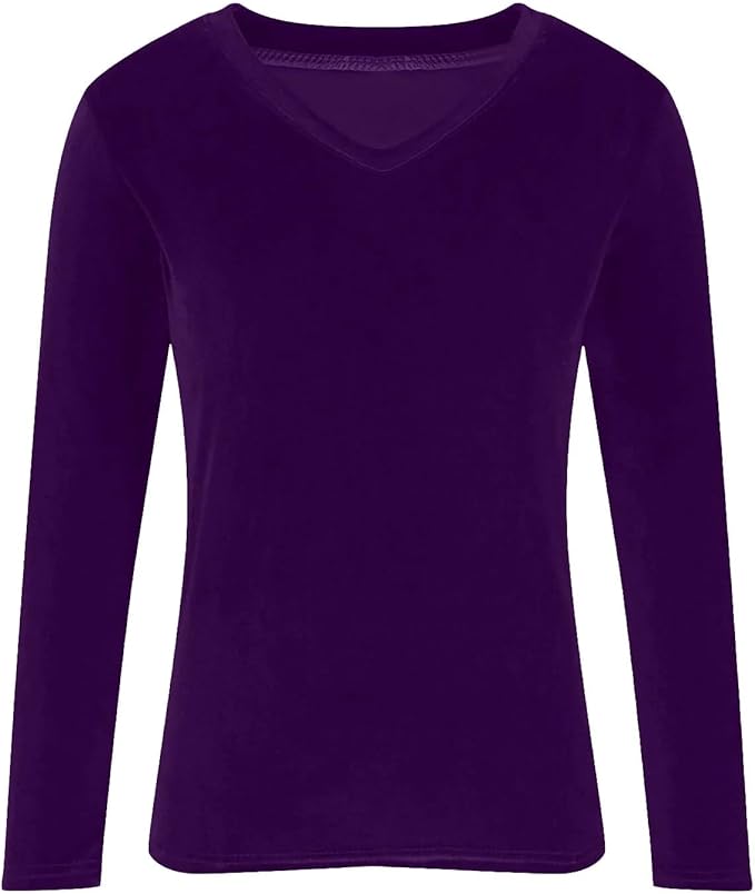 Velvet Tops for Women Dressy Casual V Neck Shirts Loose Fit Vintage Long Sleeve Velour Blouse Solid Holiday Party Outfits