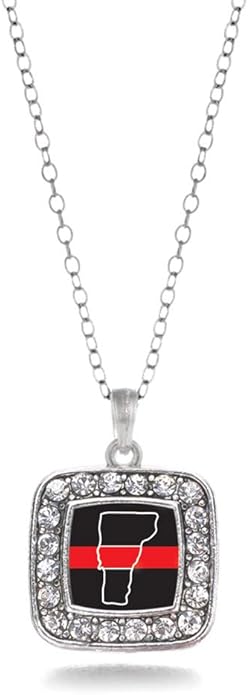 Inspired Silver - Silver Square Charm 18 Inch Necklace with Cubic Zirconia Jewelry