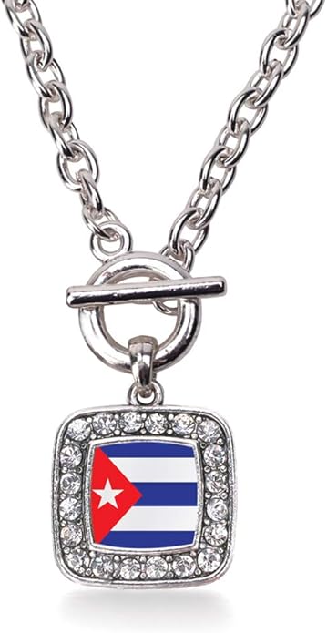 Inspired Silver - Silver Square Charm 18 Inch Necklace with Cubic Zirconia Jewelry