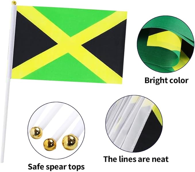 20 Pack Small Jamaica Flags on Stick Mini Handheld Jamaican Flag for Parades, Independence Day and Patriotic Events 5x8 Inch Durable Weather-Resistant Flags with 12 Inch Sticks(Jamaica)