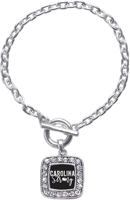 Inspired Silver - Silver Square Charm Toggle Bracelet with Cubic Zirconia Jewelry