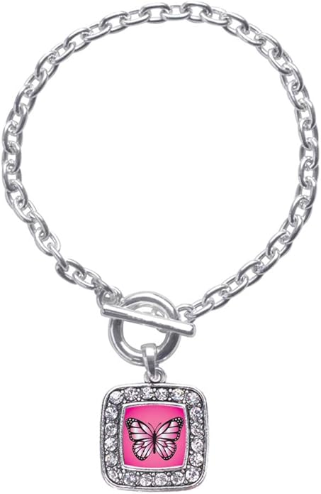 Inspired Silver - Silver Square Charm Toggle Bracelet with Cubic Zirconia Jewelry