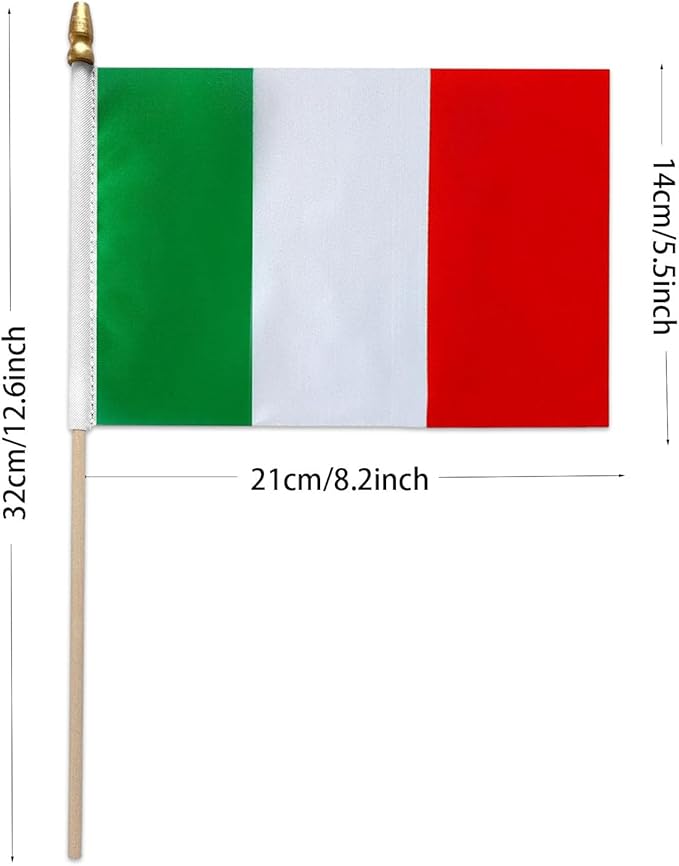 GSYLPFT 12 Pack Italian Flags on Sticks Italy Small Mini Hand Held Flags for Office Classroom Holiday Party Decorations