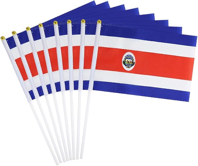 20 Pack Small Costa Rica Flags on Stick Mini Handheld Costa Rican Flag for Parades, Independence Day and Patriotic Events 5x8 Inch Durable Weather-Resistant Flags with 12 Inch Sticks(Costa Rica)
