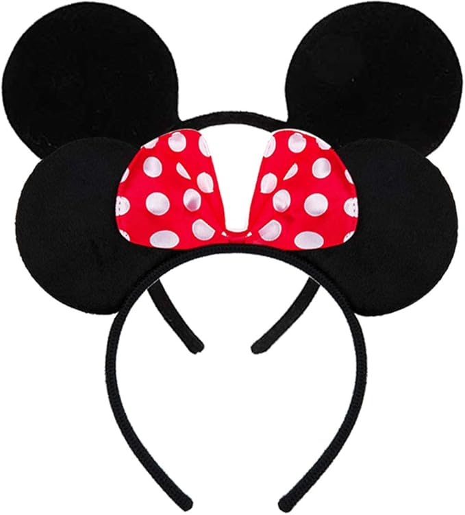 FANYITY Mouse Ears Headbands Sequin Hair Band for Girls Women Boys Party, 2 Pieces (RED DOT&BLACK)