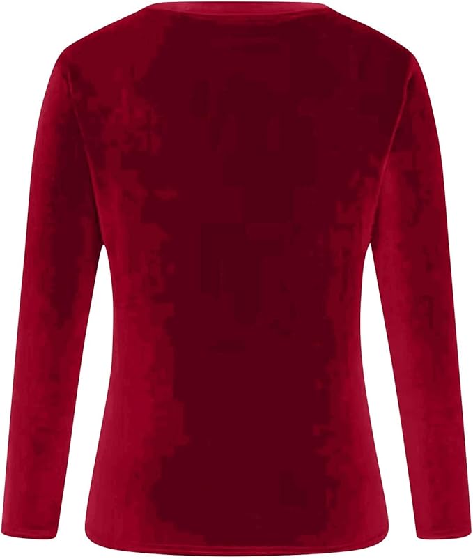 Velvet Tops for Women Dressy Casual V Neck Shirts Loose Fit Vintage Long Sleeve Velour Blouse Solid Holiday Party Outfits