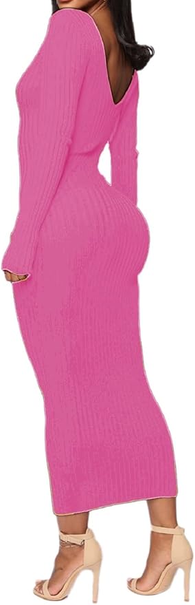SheKiss Women's Off Shoulder Long Sleeves Bodycon Sweater Dress Sexy Knit Slim Cardigans