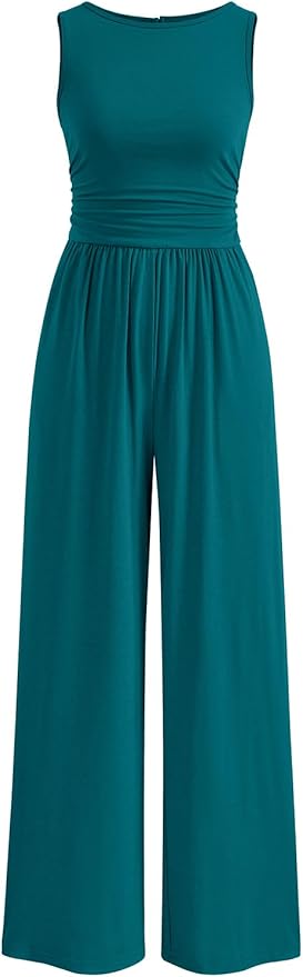 PRETTYGARDEN One Piece Jumpsuits for Women Dressy Casual Sleeveless Crewneck Wide Leg Rompers Jumpers Vacation Summer Outfits