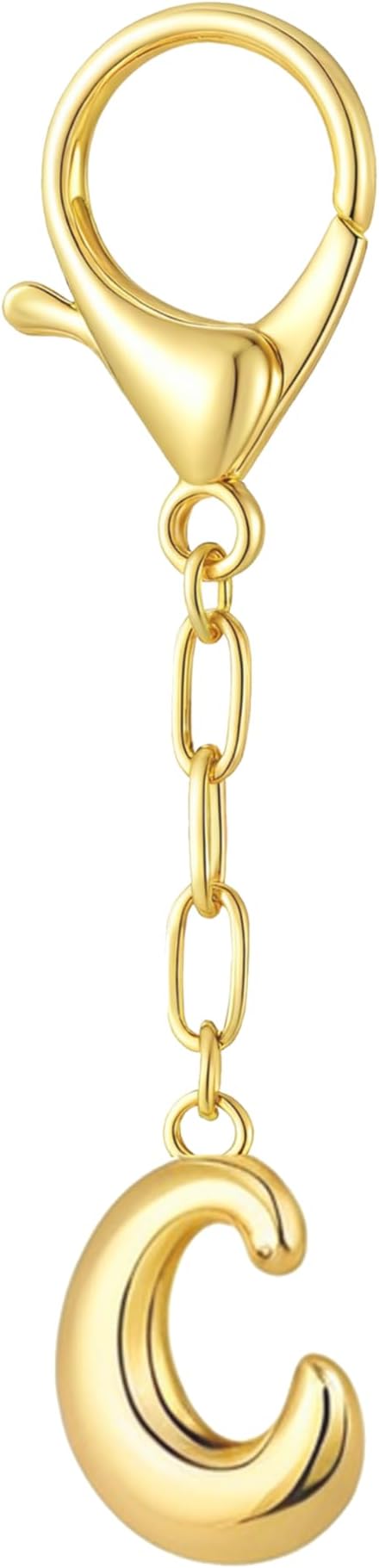 GAOKOXI Gold Bubble Initial Keychain Charm for Women Chunky Bag Purse Charms A-Z Letter Key Chains for Handbag Accessories