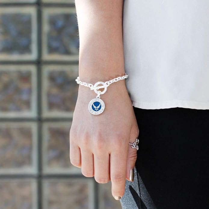 Inspired Silver - Silver Circle Charm Toggle Bracelet with Cubic Zirconia Jewelry