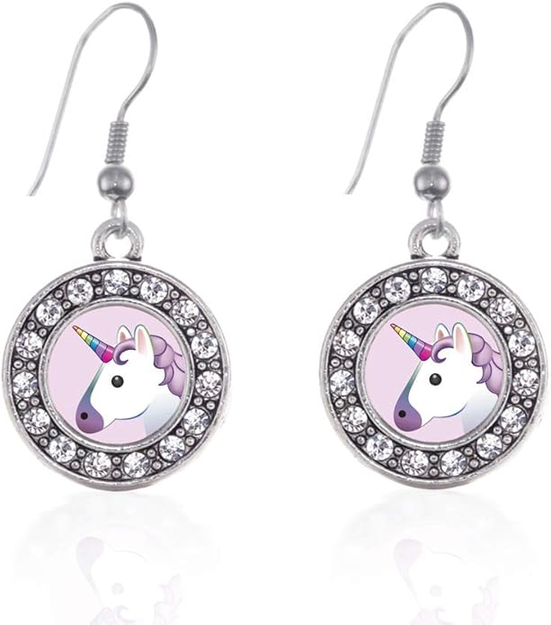 Inspired Silver - Silver Circle Charm French Hook Drop Earrings with Cubic Zirconia Jewelry
