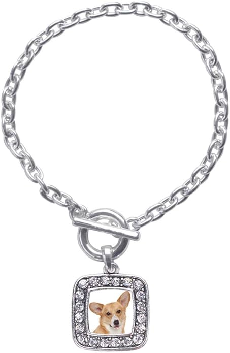 Inspired Silver - Silver Square Charm Toggle Bracelet with Cubic Zirconia Jewelry