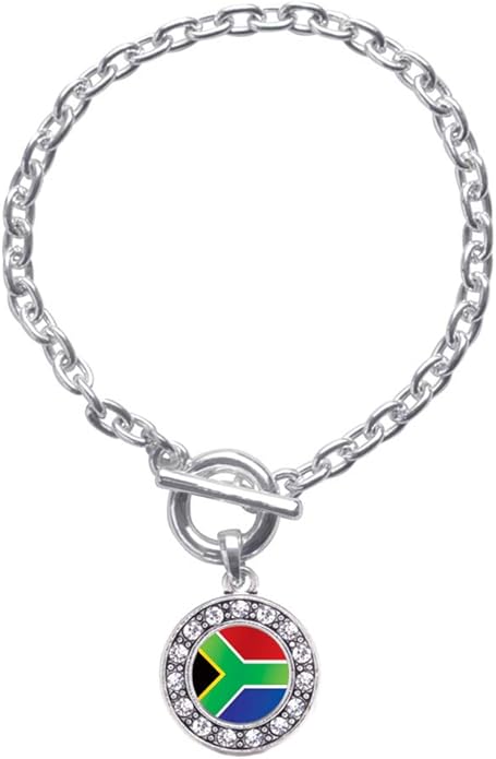 Inspired Silver - Silver Circle Charm Toggle Bracelet with Cubic Zirconia Jewelry