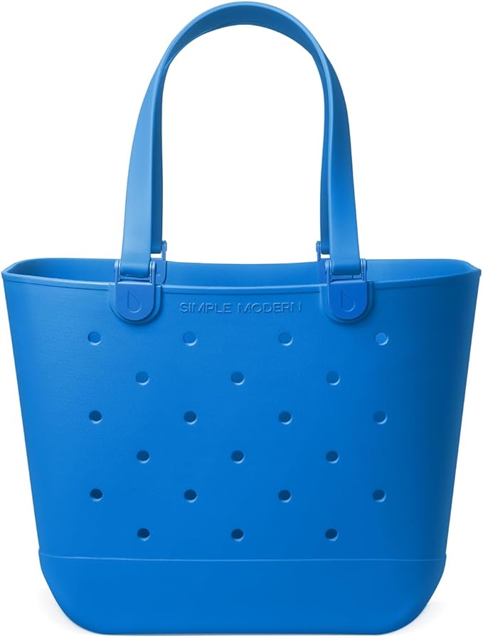 Simple Modern Extra-Large Beach Bag | Waterproof Getaway Rubber Tote with Zipper Pocket for Travel, Pool, Boat, Groceries, Sports | Supersonic Blue