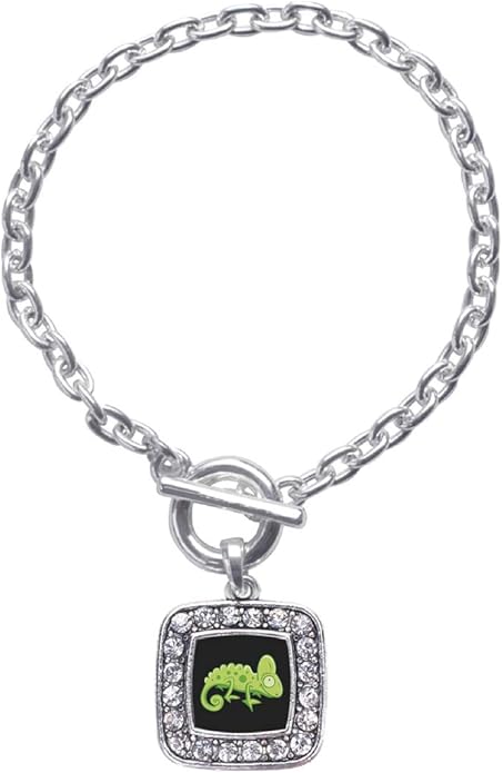 Inspired Silver - Silver Square Charm Toggle Bracelet with Cubic Zirconia Jewelry