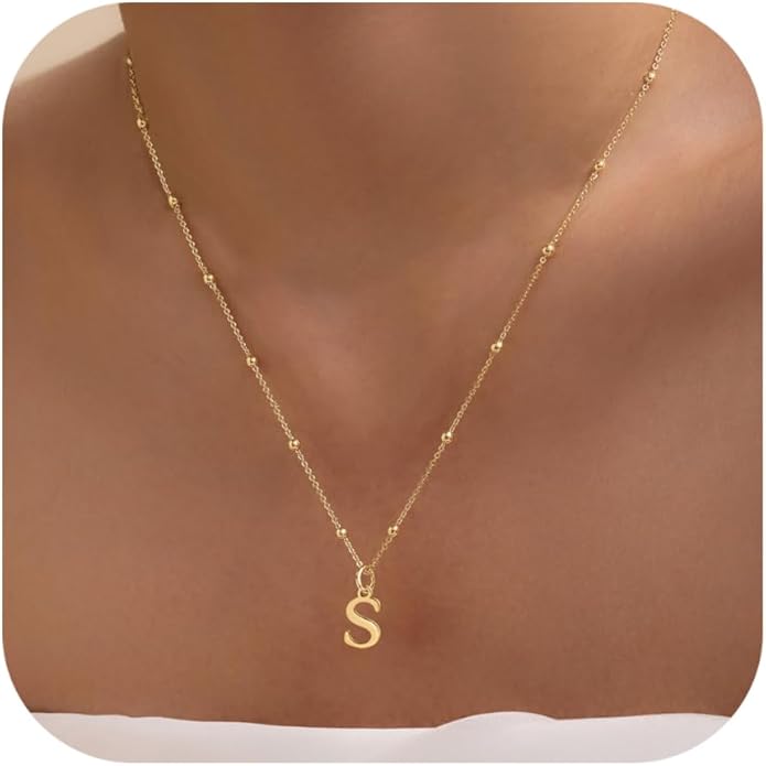 MDIEEL Initial Necklaces for Women Dainty 14k Gold Plated A-Z Letter Pendant Name Necklaces Cute Charm Choker Fashion Accessories Non Tarnish Trendy Jewelry Gift