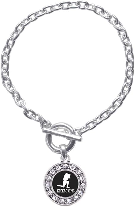 Inspired Silver - Silver Circle Charm Toggle Bracelet with Cubic Zirconia Jewelry