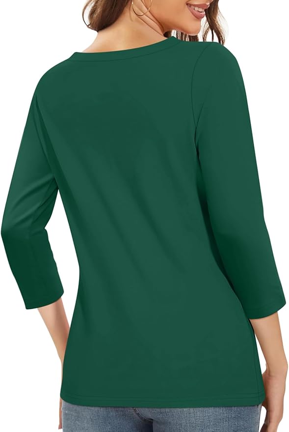 PGANDS Women's 3/4 Length Sleeve T Shirts Button Down Scoop Neck Casual Tops
