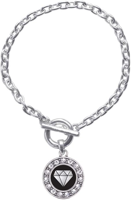 Inspired Silver - Silver Circle Charm Toggle Bracelet with Cubic Zirconia Jewelry