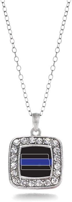 Inspired Silver - Silver Square Charm 18 Inch Necklace with Cubic Zirconia Jewelry