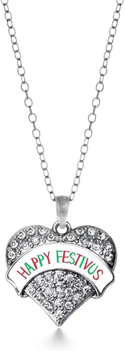 Inspired Silver - Silver Pave Heart Charm 18 Inch Necklace with Cubic Zirconia Jewelry