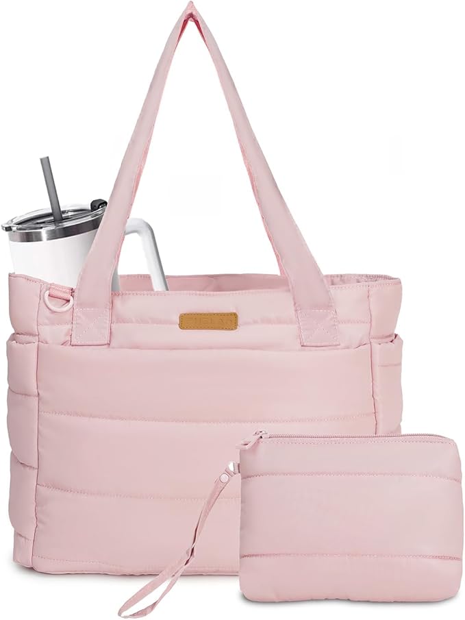 Quilted Puffer Tote Bag for Women, Waterproof Lightweight Work Bag for Nurse/Commuter with 16" Laptop Pocket | Puffer Tote Bag