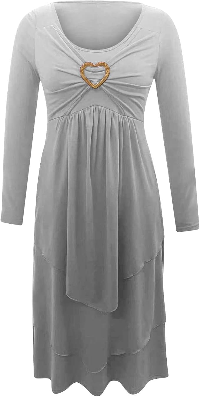 Winter Dresses for Women Wedding Guests Casual Cute Heart Long Sleeve Tiered Maxi Dress with Pockets Plus Size