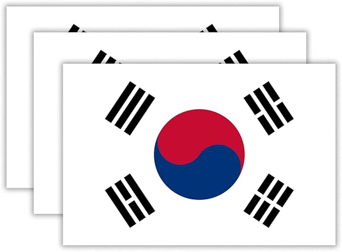 (3PCS) South Korea Flag stickers, Countries Flag Stickers - Waterproof Vinyl Decals For Laptops, Tumblers, Water Bottles, Books, Scrapbooks, Size 3 x 2 Inch