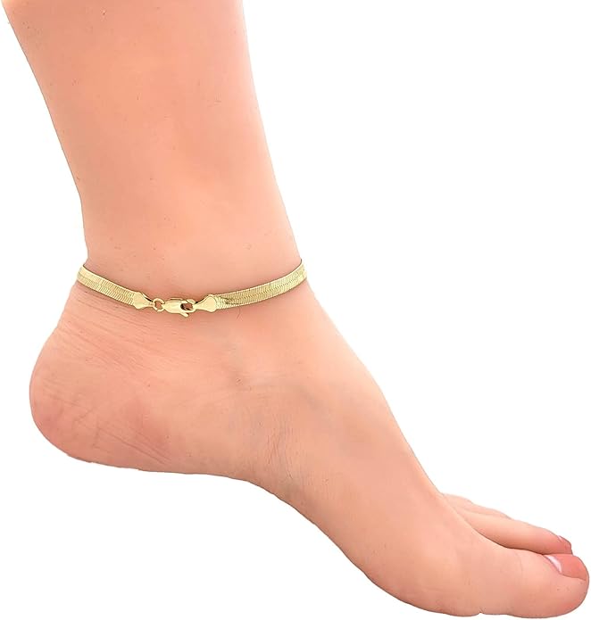 BA UNIQUE FASHION Gold Electroplated Anklet for Women, 9-12 Inch Sizes, Figaro, Cuban, Mariner, Herringbone Design - Made in Korea
