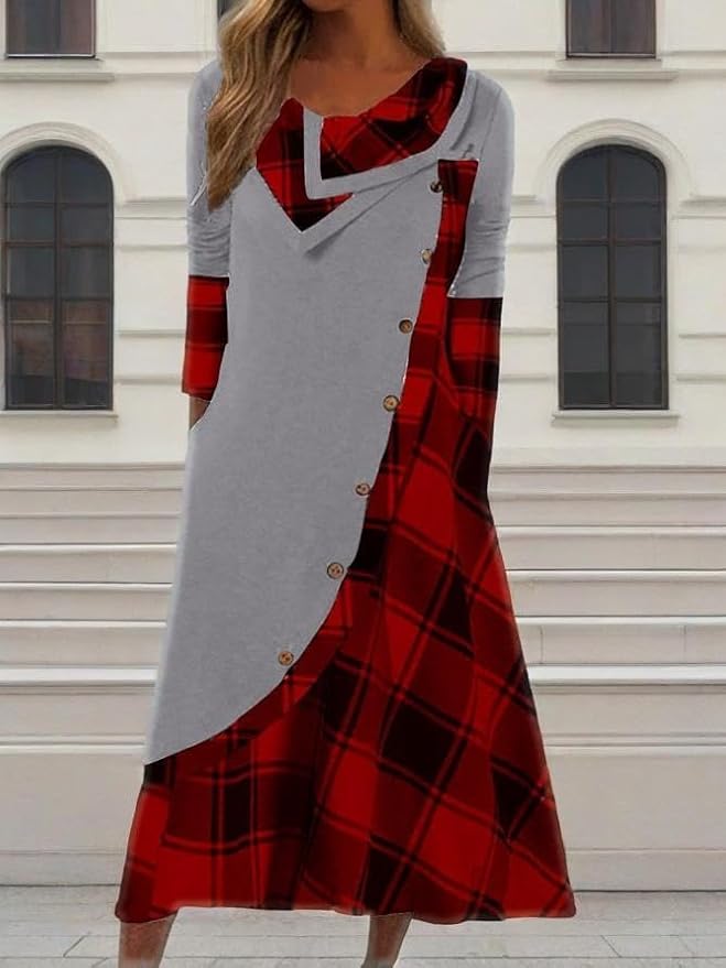 Winter Dresses for Women Wedding Guests Casual Cute Heart Long Sleeve Tiered Maxi Dress with Pockets Plus Size