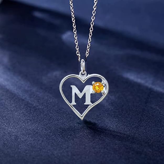 Icy Jewelry Silver Sterling Necklace Initial Letter A-Z Birthstone for Women – Personalized Custom Jewelry Pendant with Heart Design Customized Dainty Charm for Wife Girlfriend Mom – 18" Box Chain