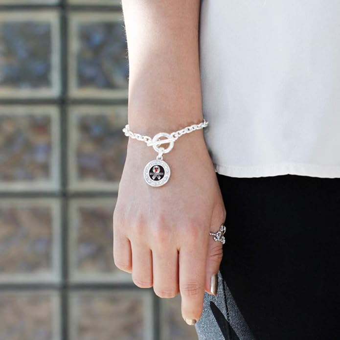 Inspired Silver - Silver Circle Charm Toggle Bracelet with Cubic Zirconia Jewelry