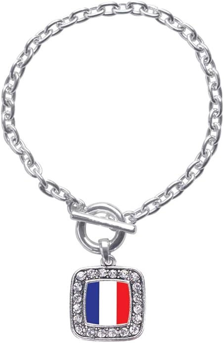 Inspired Silver - Silver Square Charm Toggle Bracelet with Cubic Zirconia Jewelry