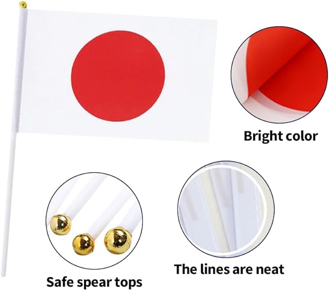 20 Pack Small Japan Flags on Stick Mini Handheld Japanese Flag for Parades, Independence Day and Patriotic Events 5x8 Inch Durable Weather-Resistant Flags with 12 Inch Sticks(Japan)