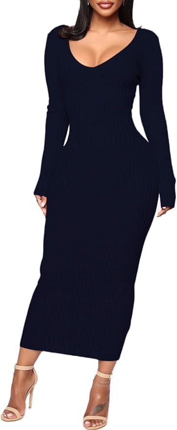 SheKiss Women's Off Shoulder Long Sleeves Bodycon Sweater Dress Sexy Knit Slim Cardigans