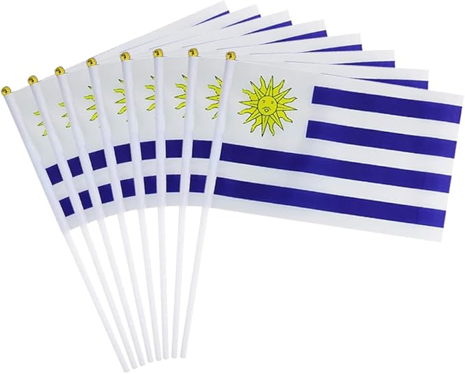 20 Pack Small Uruguay Flags on Stick Mini Handheld Uruguayan Flag for Parades, Independence Day and Patriotic Events 5x8 Inch Durable Weather-Resistant Flags with 12 Inch Sticks(Uruguay)
