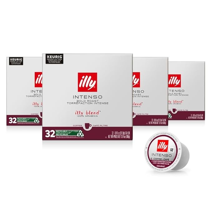 illy Coffee K Cup, Pods for Keurig Machines, Intenso Dark Roast, 100% Arabica, Premium Italian Coffee, 32 Count, 4 Pack