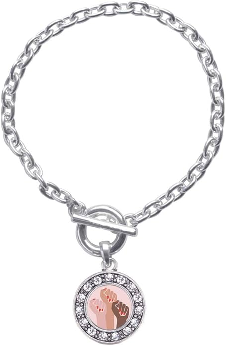 Inspired Silver - Silver Circle Charm Toggle Bracelet with Cubic Zirconia Jewelry