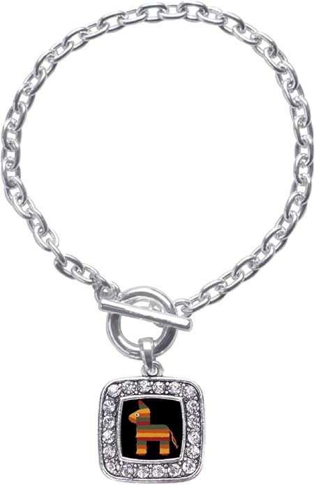 Inspired Silver - Silver Square Charm Toggle Bracelet with Cubic Zirconia Jewelry