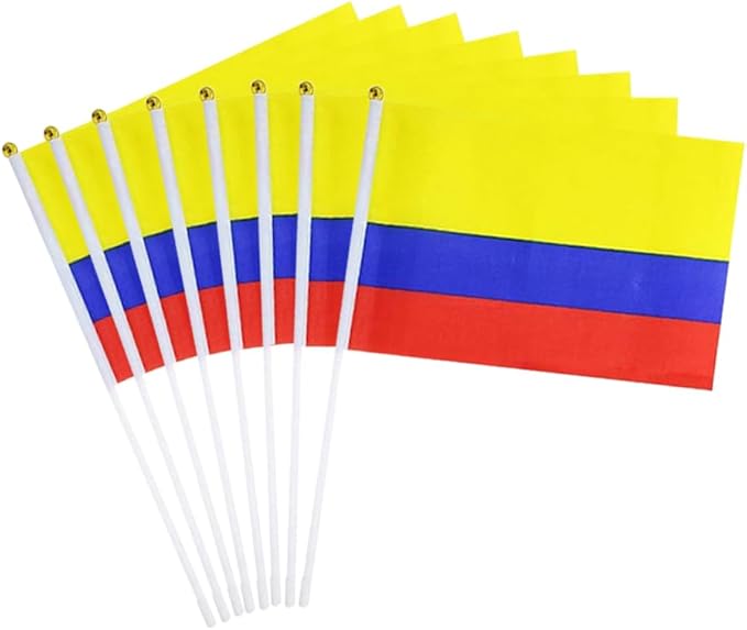 20 Pack Small Colombia Flags on Stick Mini Handheld Colombian Flag for Parades, Independence Day and Patriotic Events 5x8 Inch Durable Weather-Resistant Flags with 12 Inch Sticks(Colombia)