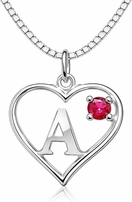Icy Jewelry Silver Sterling Necklace Initial Letter A-Z Birthstone for Women – Personalized Custom Jewelry Pendant with Heart Design Customized Dainty Charm for Wife Girlfriend Mom – 18" Box Chain