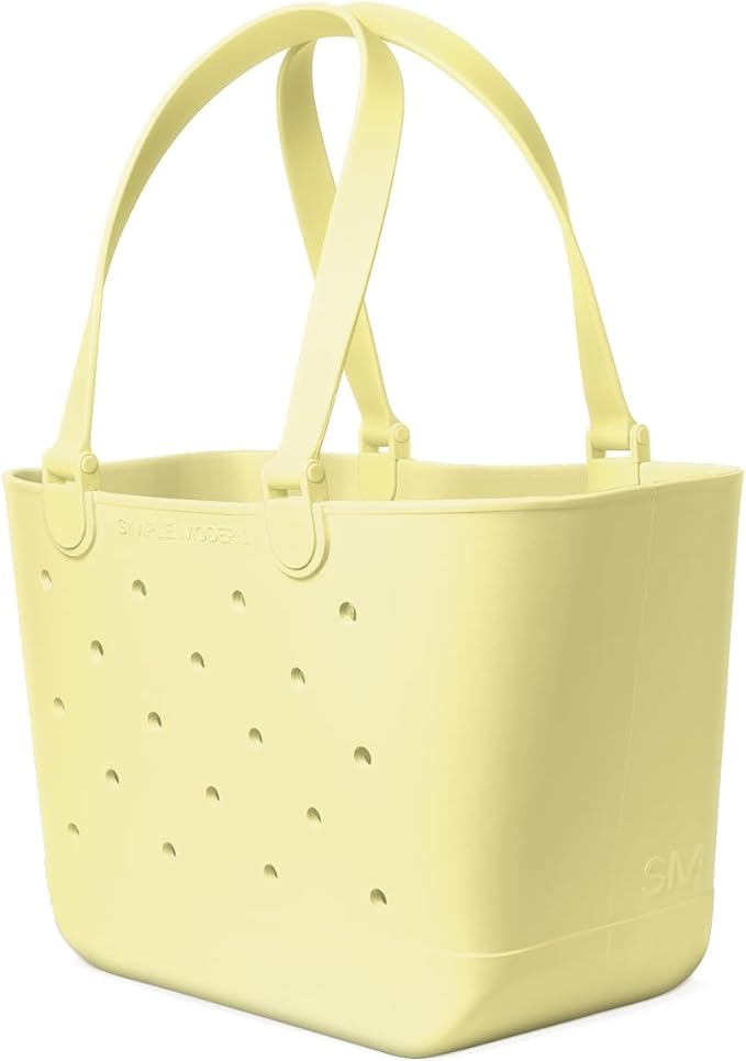 Simple Modern Large Beach Bag | Waterproof Getaway Rubber Tote with Zipper Pocket for Travel, Pool, Boat, Groceries, Sports | Buttercup