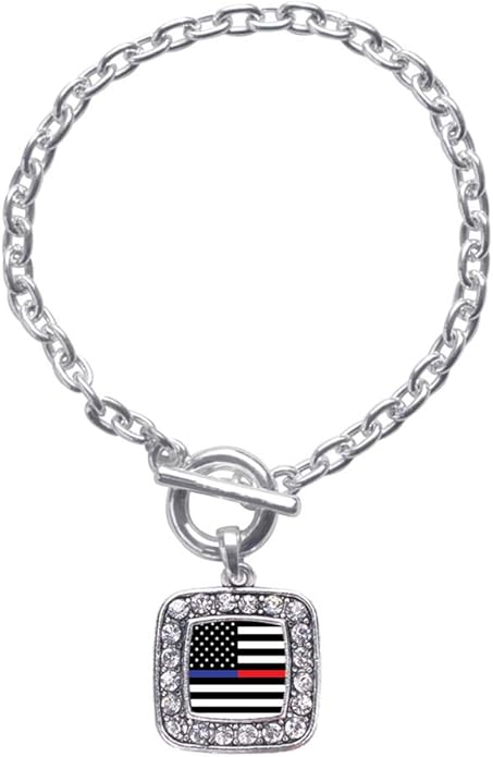 Inspired Silver - Silver Square Charm Toggle Bracelet with Cubic Zirconia Jewelry