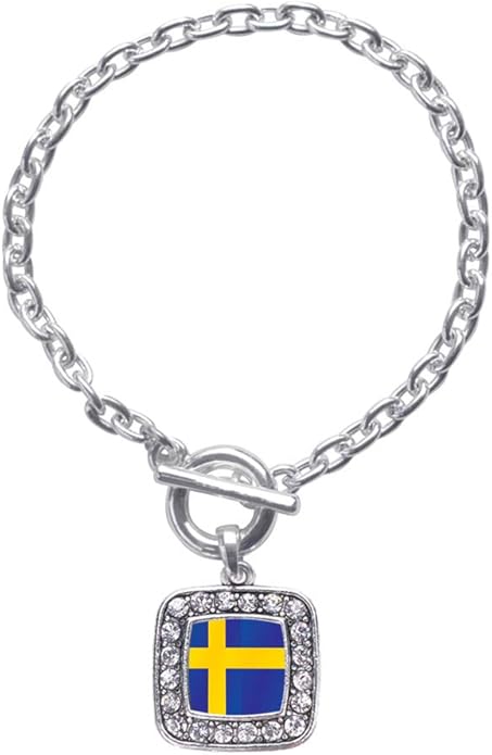 Inspired Silver - Silver Square Charm Toggle Bracelet with Cubic Zirconia Jewelry