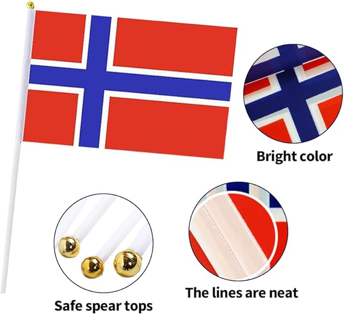 20 Pack Small Norway Flags on Stick Mini Handheld Norwegian Flag for Parades, Independence Day and Patriotic Events 5x8 Inch Durable Weather-Resistant Flags with 12 Inch Sticks(Norway)
