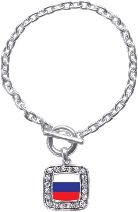 Inspired Silver - Silver Square Charm Toggle Bracelet with Cubic Zirconia Jewelry