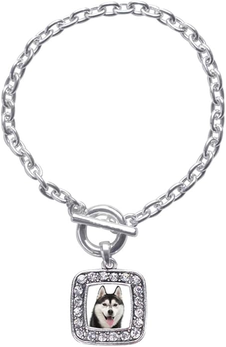 Inspired Silver - Silver Square Charm Toggle Bracelet with Cubic Zirconia Jewelry