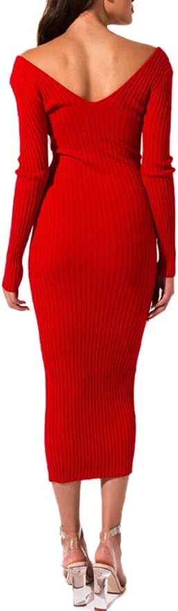 SheKiss Women's Off Shoulder Long Sleeves Bodycon Sweater Dress Sexy Knit Slim Cardigans