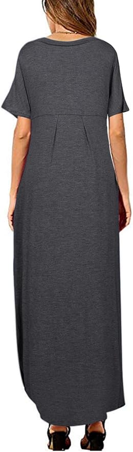 Arolina Women's Summer Maxi Dress Short Sleeve V Neck Casual Loose Long Beach Split Dresses with Pockets